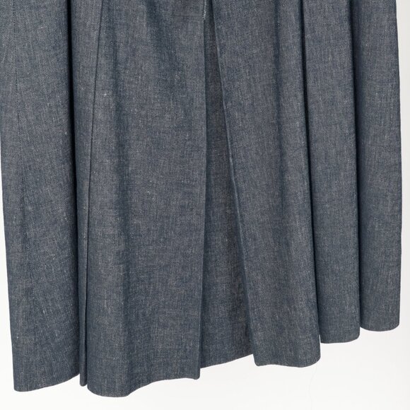 Max Mara Studio Blue Linen & Cotton Denim Belted Pleated Midi Skirt - Picture 6 of 10